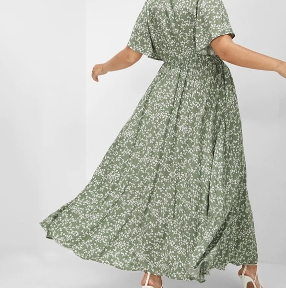 Bloom Flutter Sleeve Ditsy Floral Pocket Split Maxi Dress Size - Picture 2 of 12